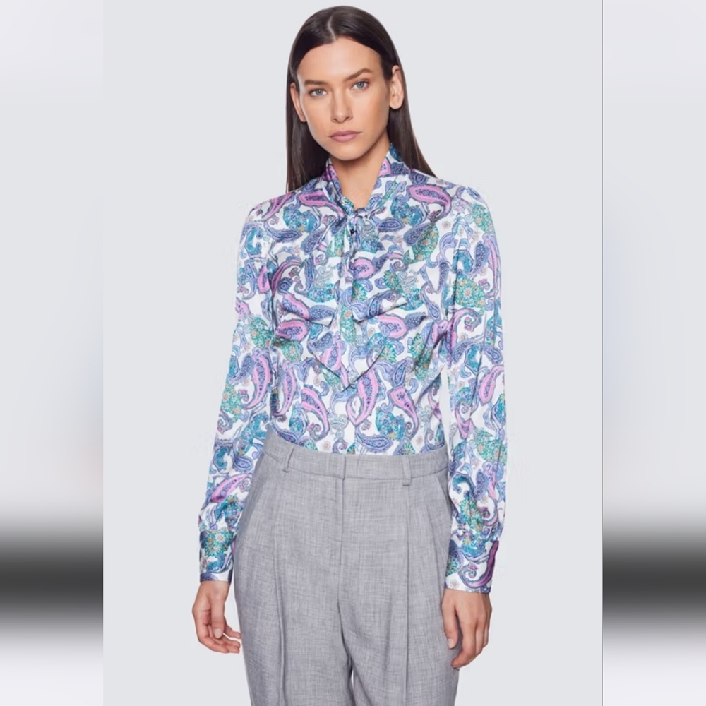 Hawes & Curtis Rustic Paisley Satin Pussybow Blouse NWT
